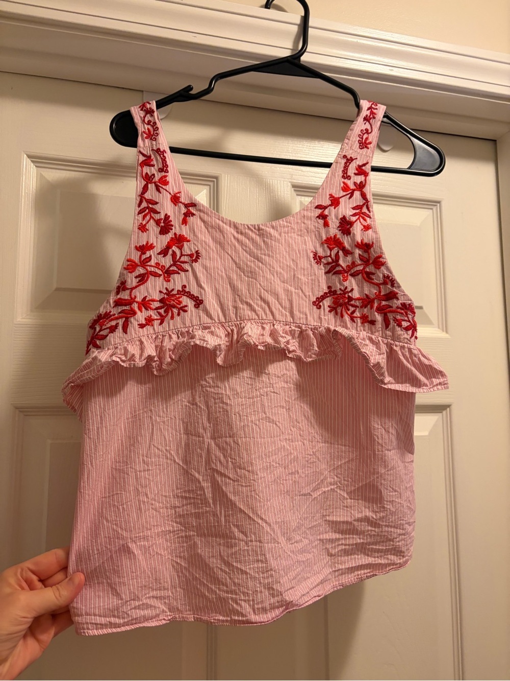 Zara Pink Tank Top with Red Floral Embroidery